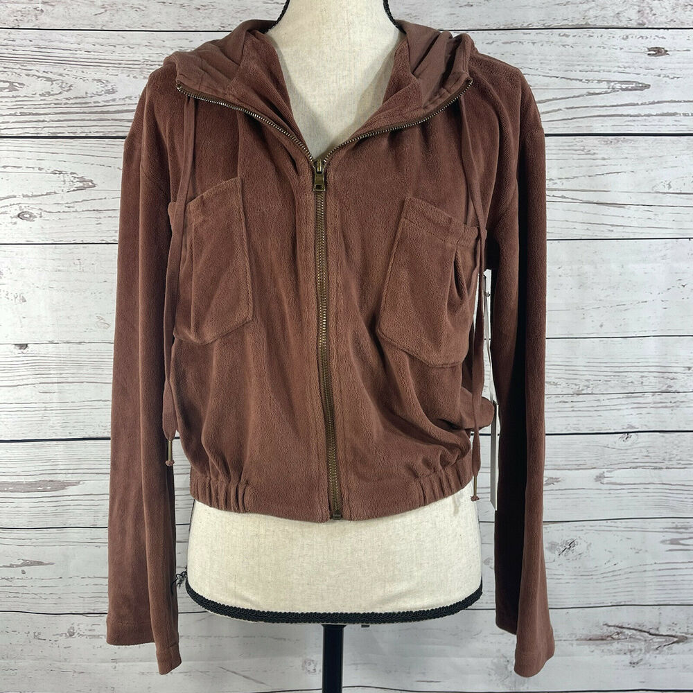 Young Fabulous & Broke Anthropology Small Cropped Jacket Velour Full-Zip Hooded
